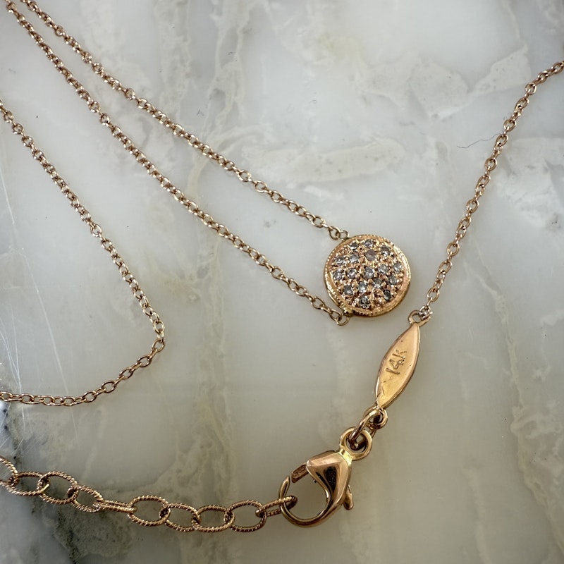 Jacquie Aiche 14k Rose Gold Diamond Pavé Disc Necklace