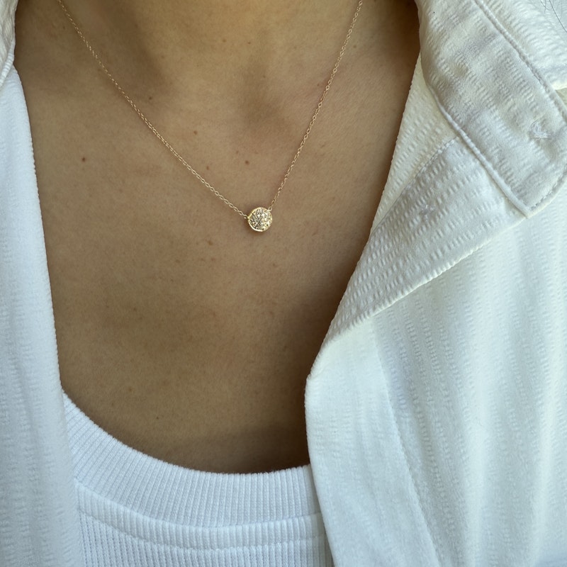 Jacquie Aiche 14k Rose Gold Diamond Pavé Disc Necklace