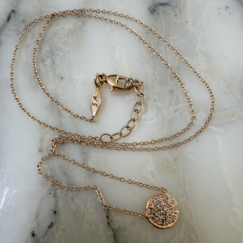 Jacquie Aiche 14k Rose Gold Diamond Pavé Disc Necklace