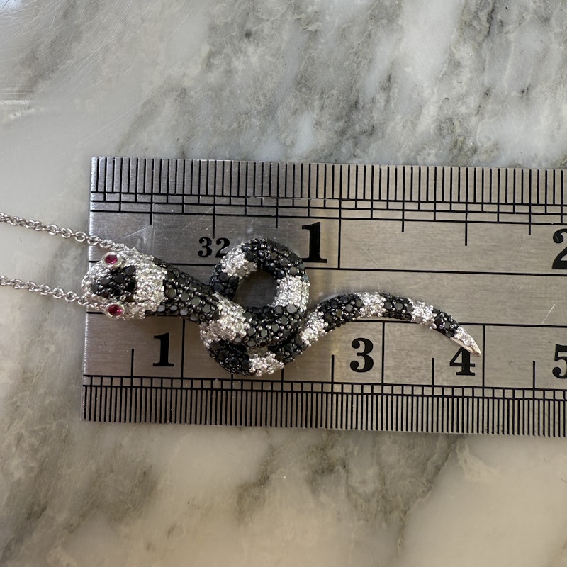 Black & White Diamond Snake Necklace with Ruby Eyes