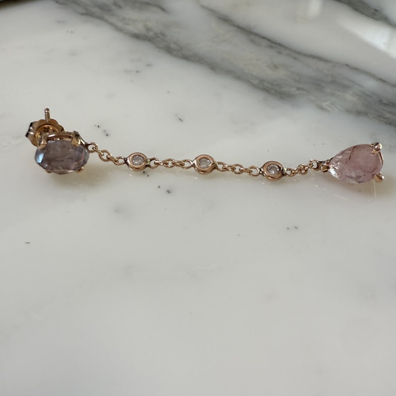Jacquie Aiche 14k Rose Gold Amethyst and Pink Quartz Drop Earring