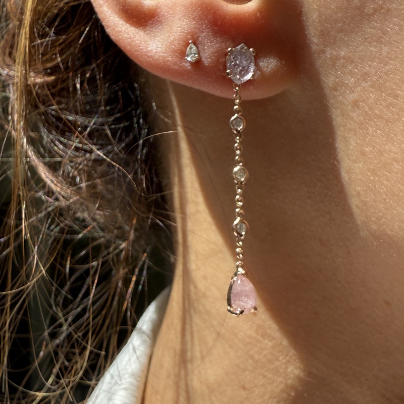 Jacquie Aiche 14k Rose Gold Amethyst and Pink Quartz Drop Earring
