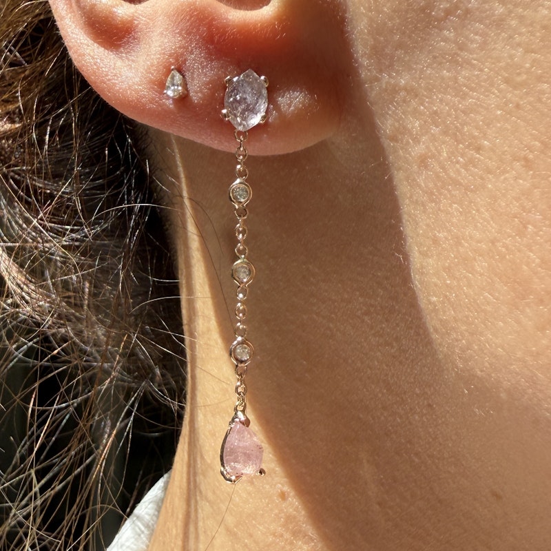 Jacquie Aiche 14k Rose Gold Amethyst and Pink Quartz Drop Earring