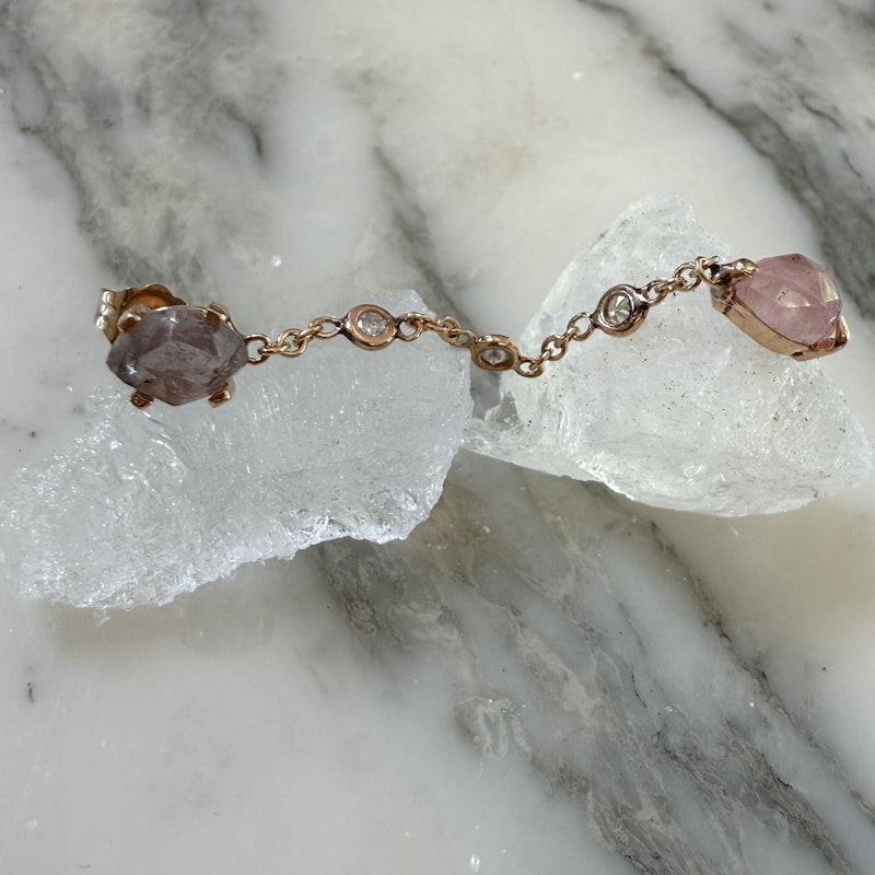Jacquie Aiche 14k Rose Gold Amethyst and Pink Quartz Drop Earring