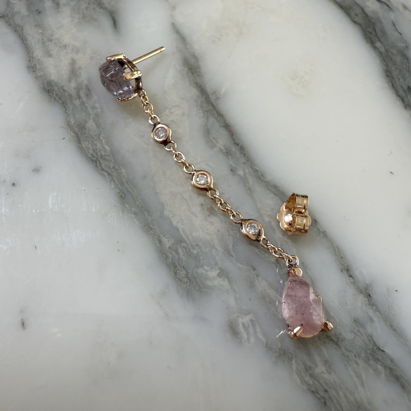 Jacquie Aiche 14k Rose Gold Amethyst and Pink Quartz Drop Earring