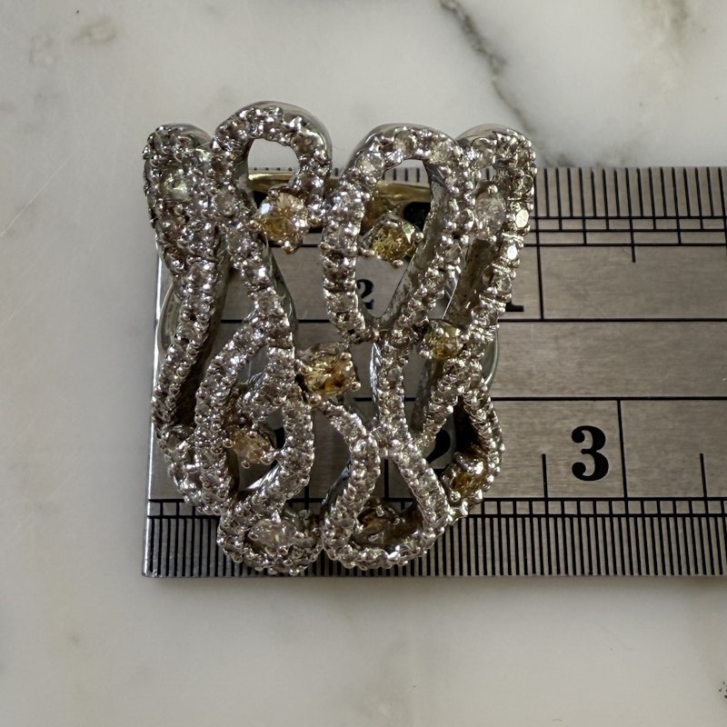 18k White Gold White & Yellow Diamond Filigree Lace Ring