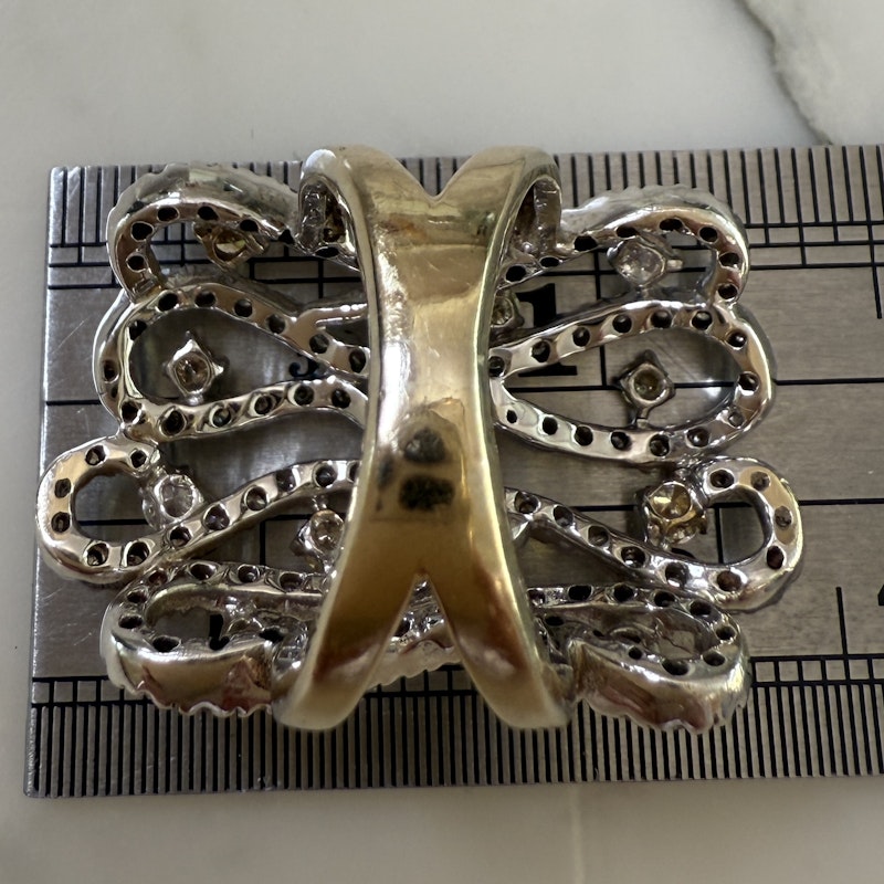 18k White Gold White & Yellow Diamond Filigree Lace Ring