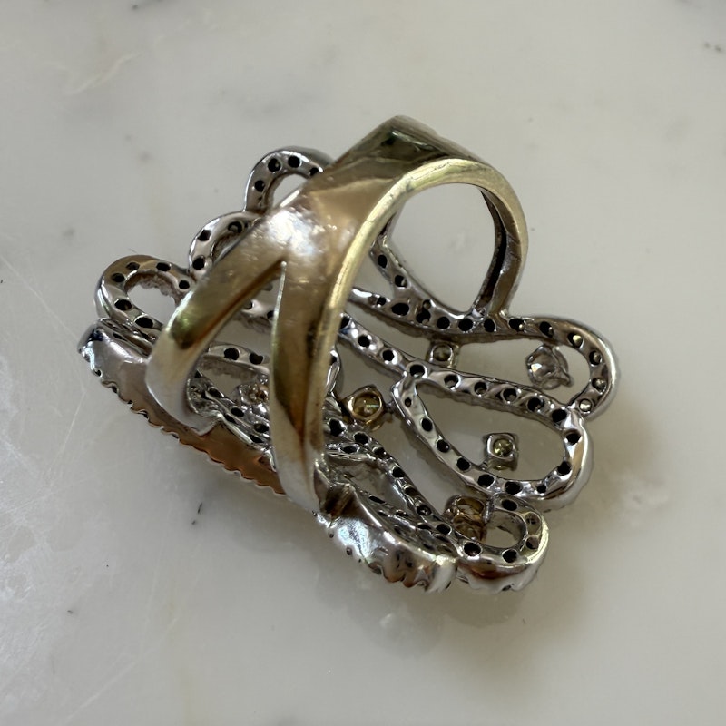 18k White Gold White & Yellow Diamond Filigree Lace Ring