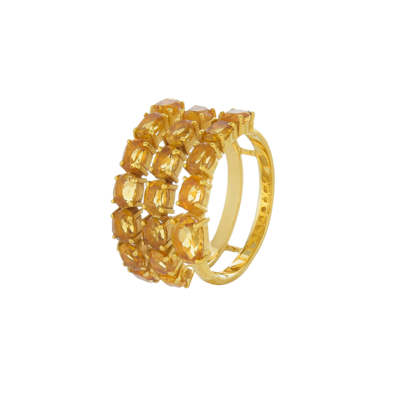 14k Yellow Gold Triple Row Oval Cut Citrine Ring