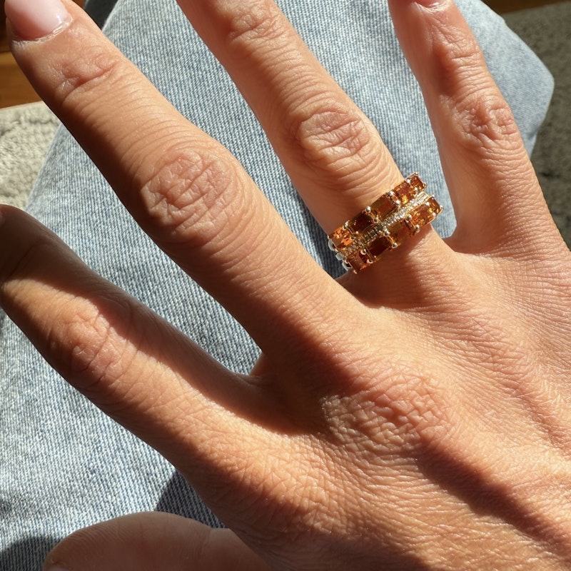 14k Yellow Gold Emerald Cut Citrine and Diamond Ring
