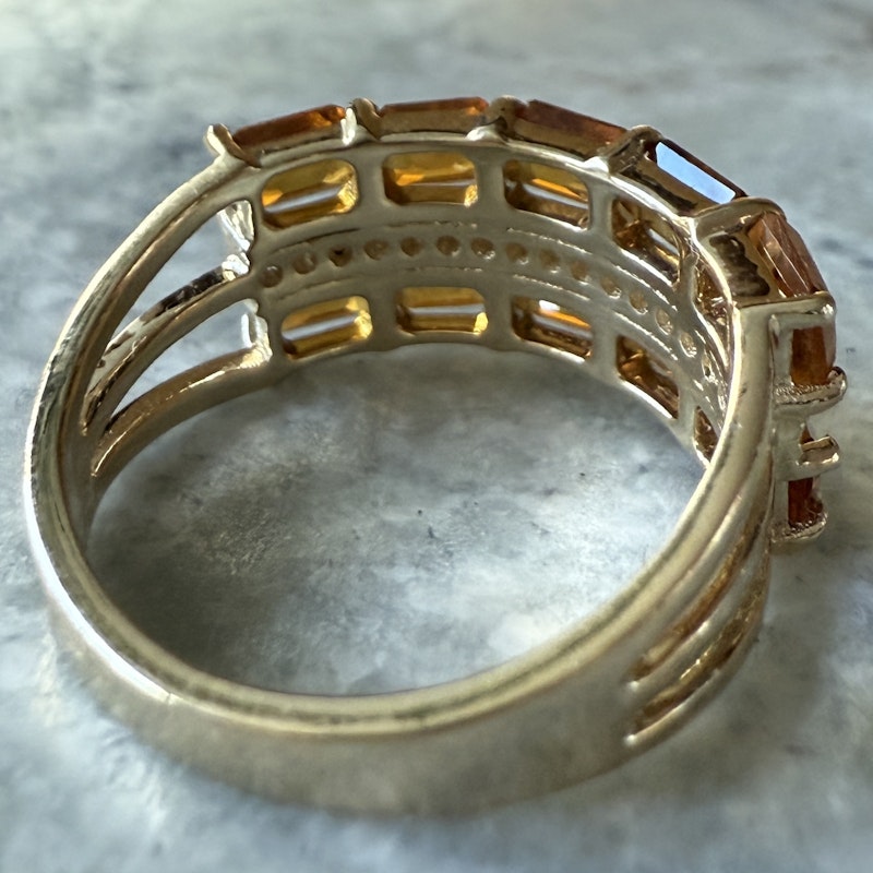 14k Yellow Gold Emerald Cut Citrine and Diamond Ring