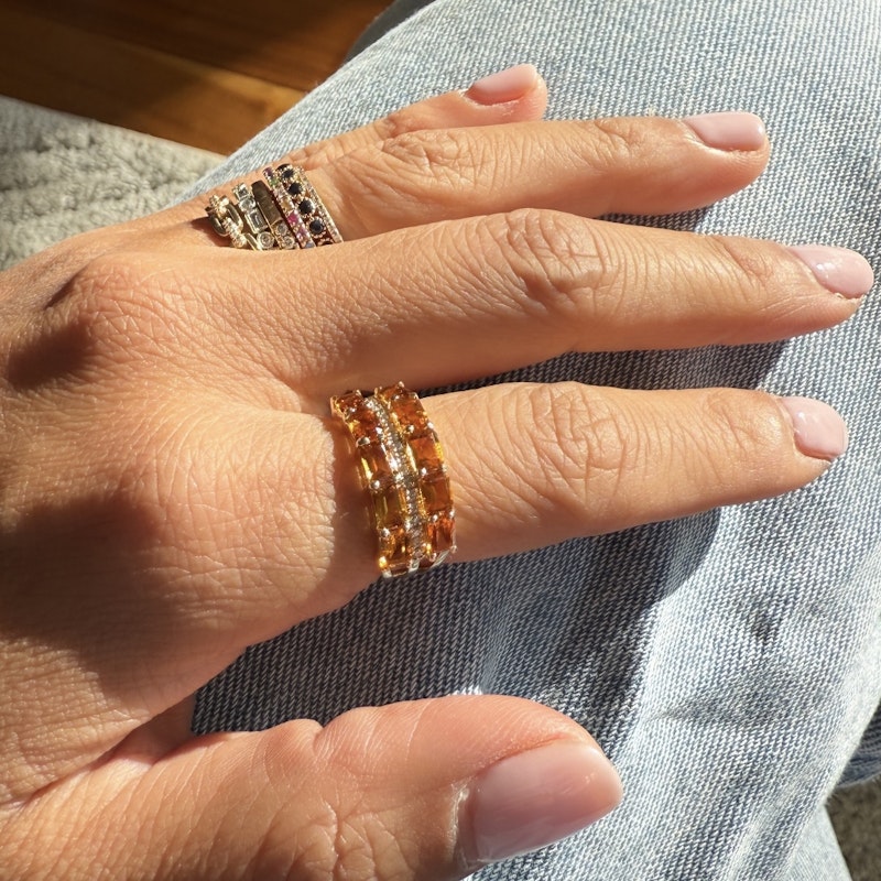 14k Yellow Gold Emerald Cut Citrine and Diamond Ring