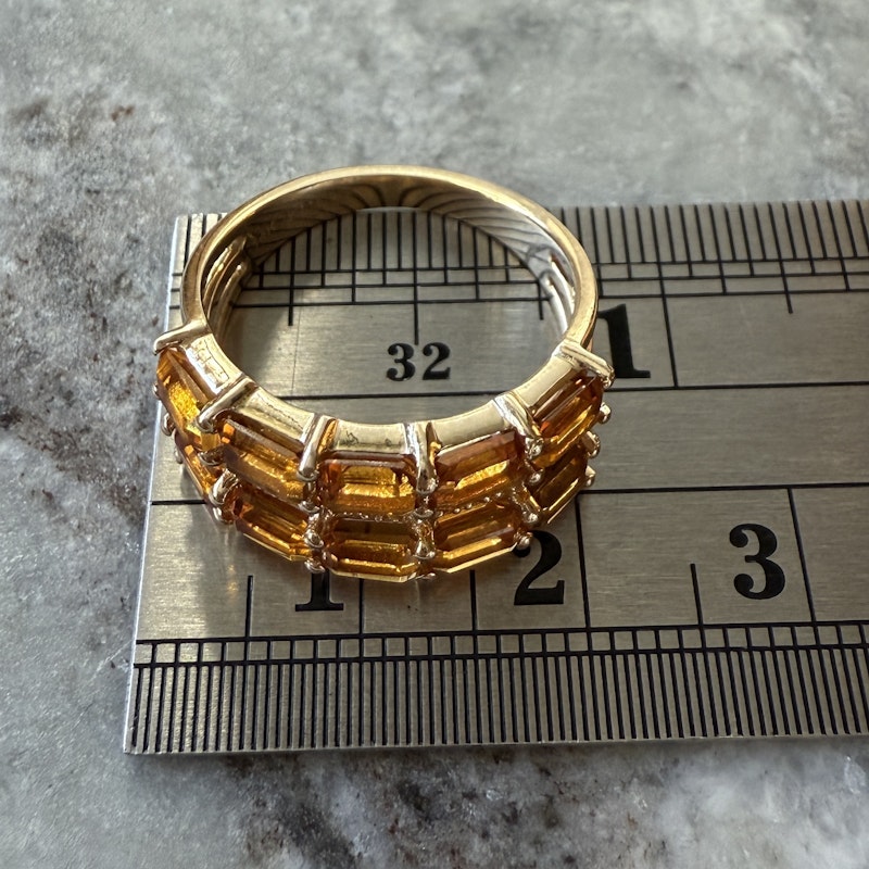14k Yellow Gold Emerald Cut Citrine and Diamond Ring