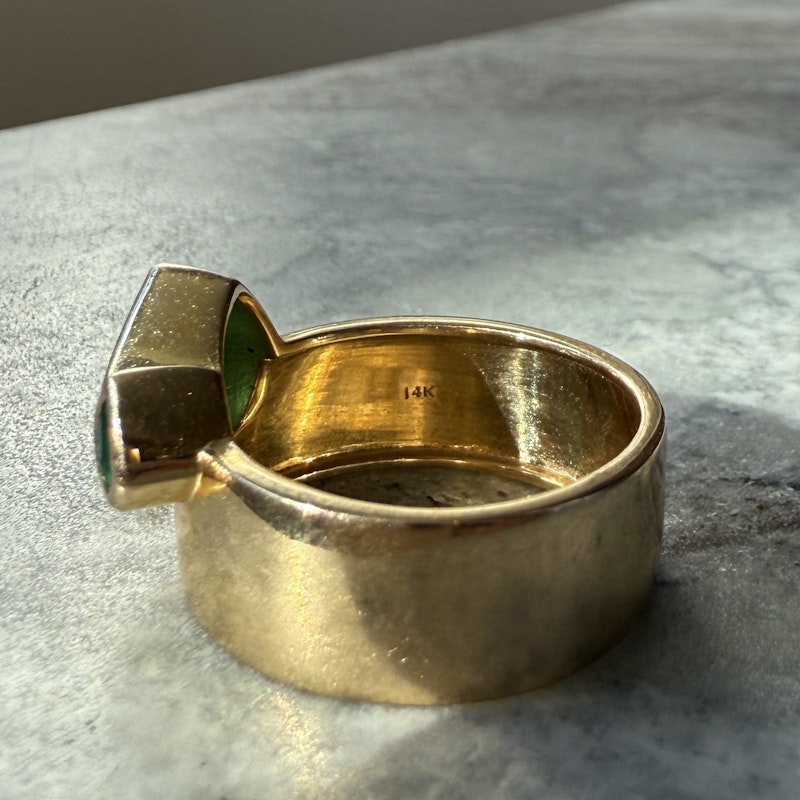 14k Yellow Gold Double Emerald Heart Ring