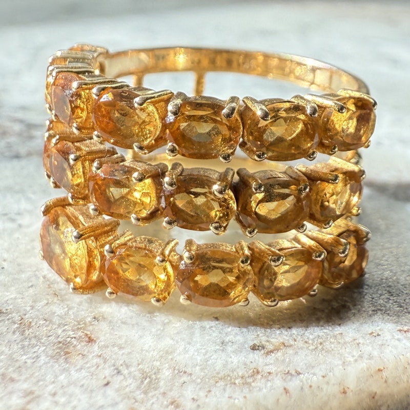 14k Yellow Gold Triple Row Oval Cut Citrine Ring