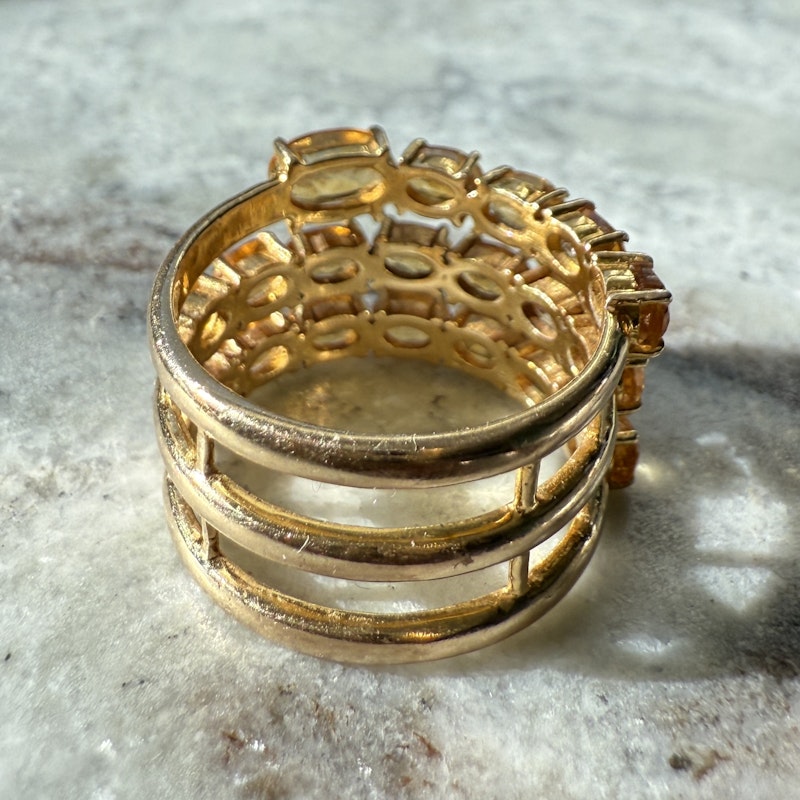 14k Yellow Gold Triple Row Oval Cut Citrine Ring
