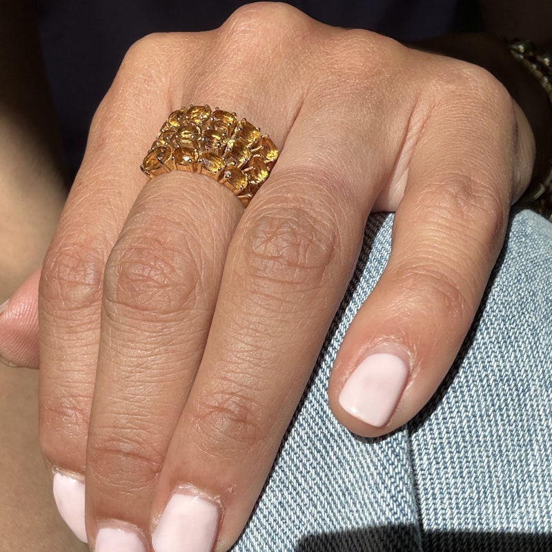 14k Yellow Gold Triple Row Oval Cut Citrine Ring