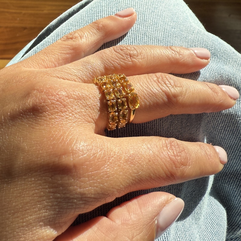 14k Yellow Gold Triple Row Oval Cut Citrine Ring