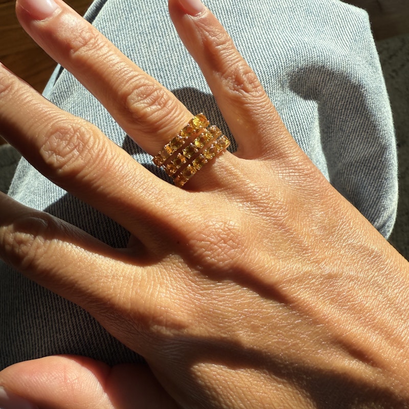 14k Yellow Gold Triple Row Oval Cut Citrine Ring