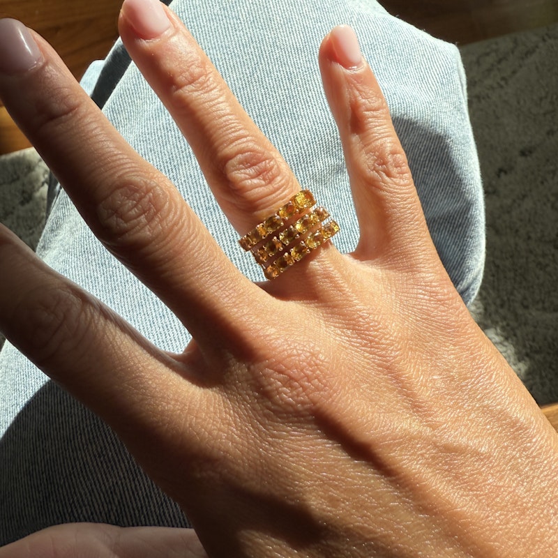 14k Yellow Gold Triple Row Oval Cut Citrine Ring