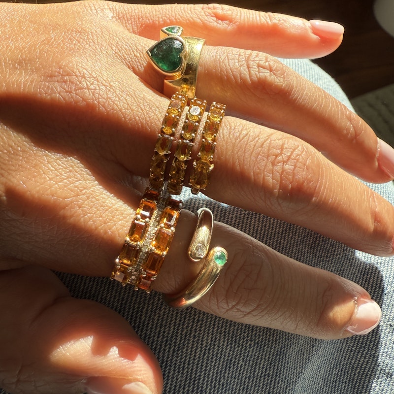 14k Yellow Gold Emerald Cut Citrine and Diamond Ring