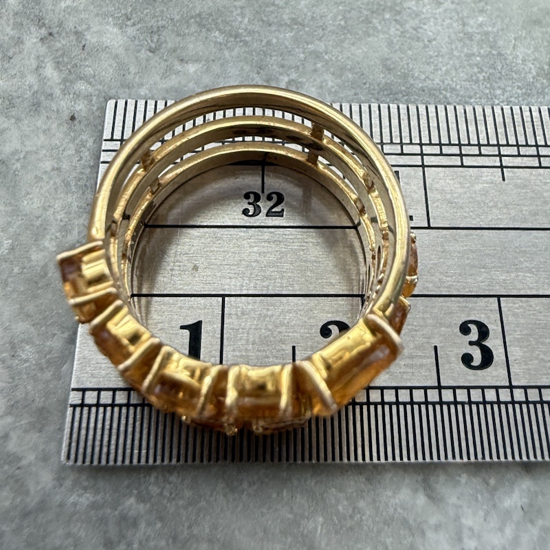 14k Yellow Gold Triple Row Oval Cut Citrine Ring