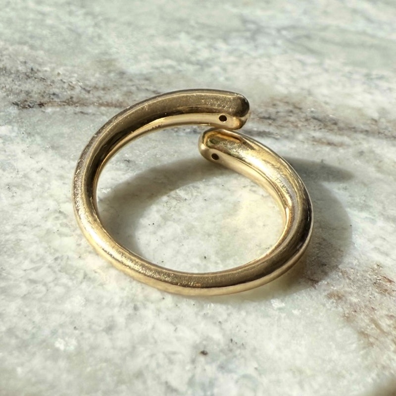 14k Yellow Gold Emerald and Diamond Spiral Bypass Ring