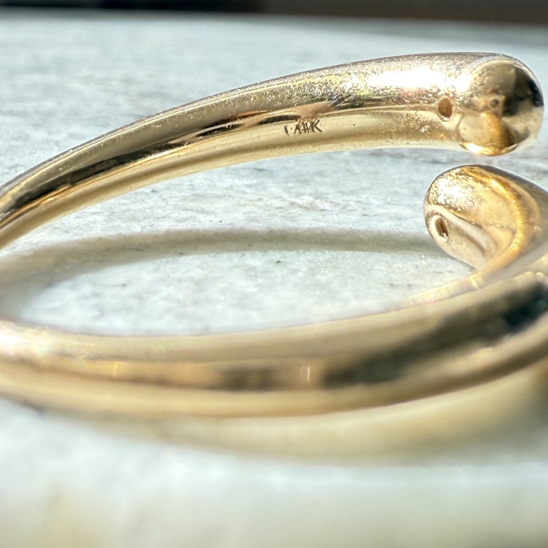 14k Yellow Gold Emerald and Diamond Spiral Bypass Ring