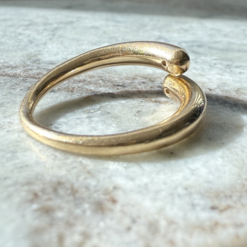 14k Yellow Gold Emerald and Diamond Spiral Bypass Ring