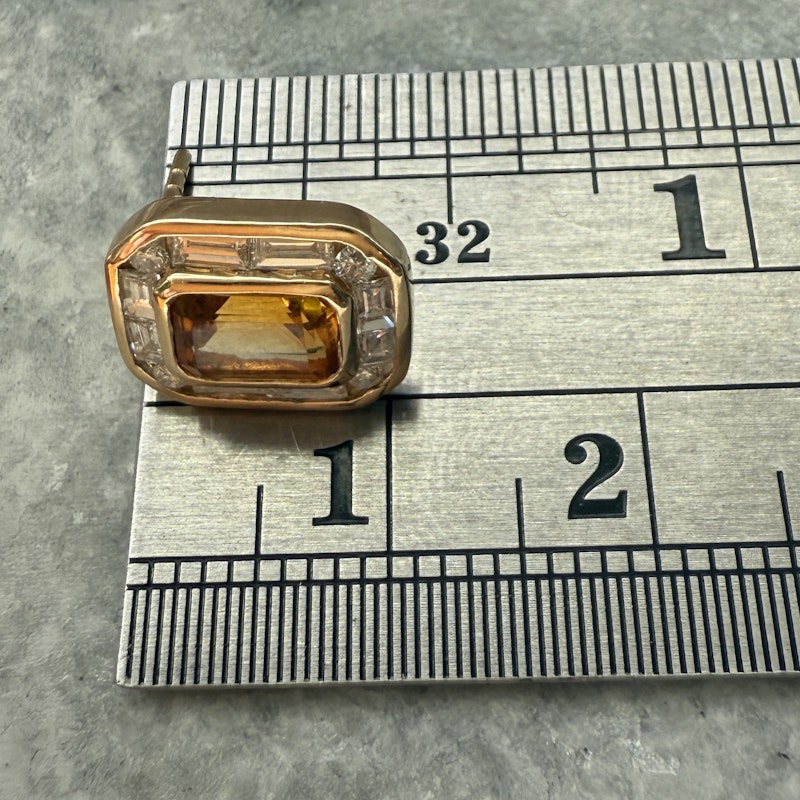 14k Yellow Gold Emerald Cut Citrine and Diamond Stud Earrings