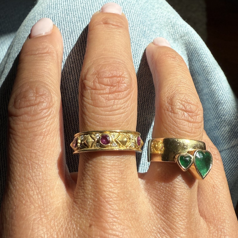 Vintage 18k Yellow Gold Rubilight and Diamond Pyramid Ring