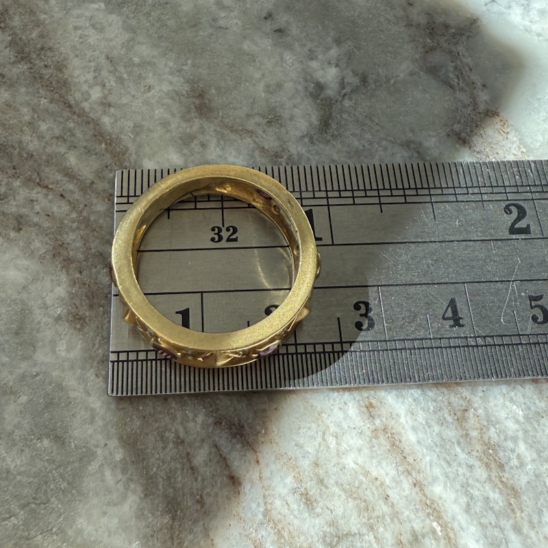 Vintage 18k Yellow Gold Rubilight and Diamond Pyramid Ring