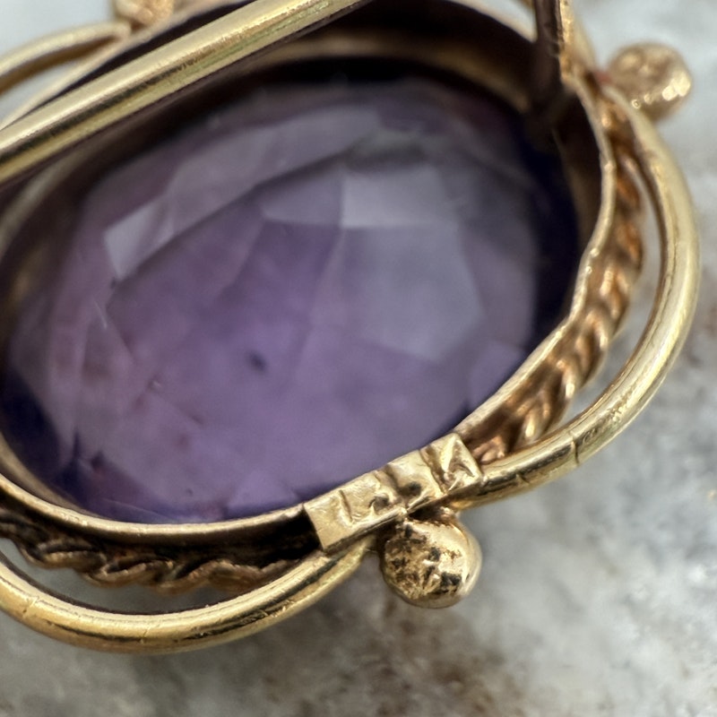 14k Yellow Gold Oval Amethyst Drop Earrings