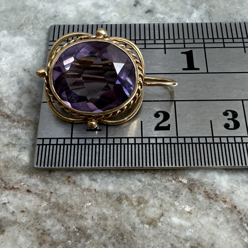 14k Yellow Gold Oval Amethyst Drop Earrings