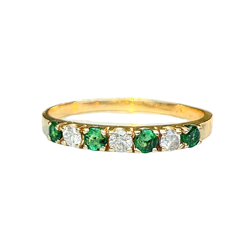 14k Yellow Gold Emerald and Diamond Band Ring