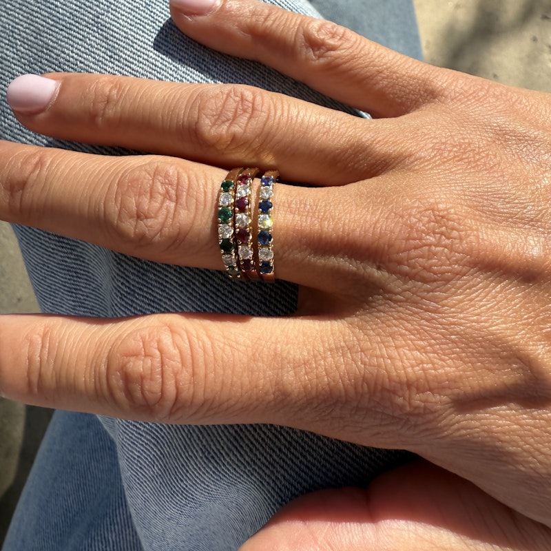 14k Yellow Gold Emerald and Diamond Band Ring