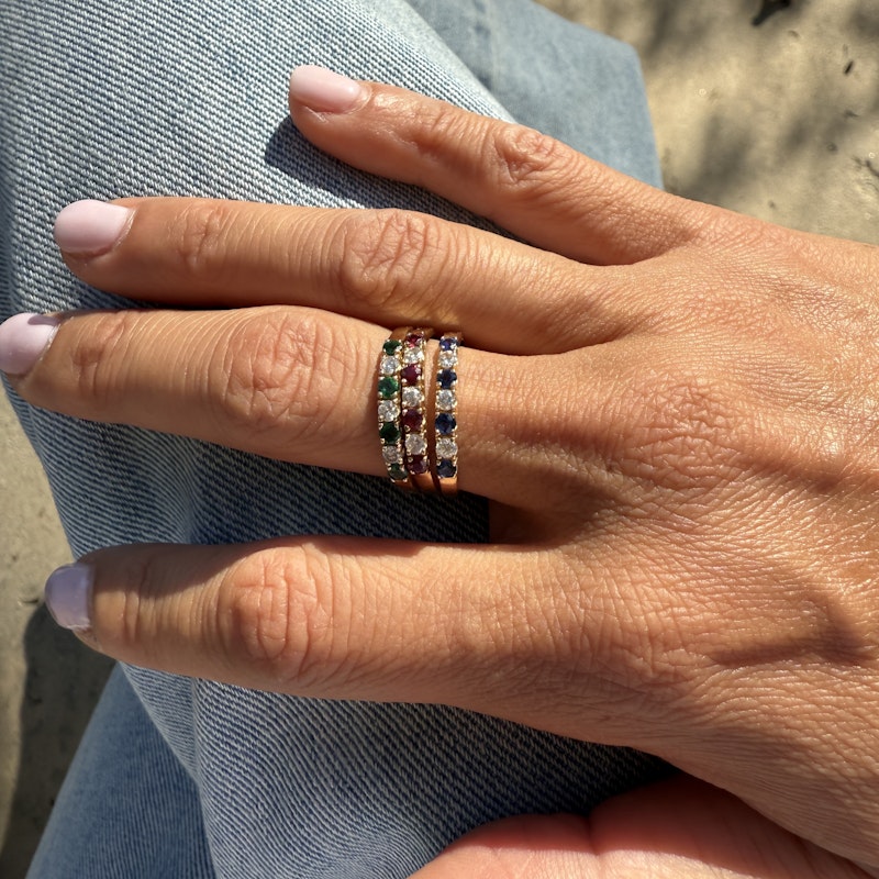 14k Yellow Gold Emerald and Diamond Band Ring