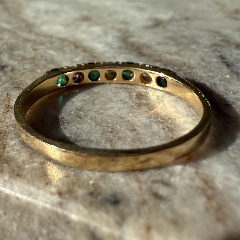 14k Yellow Gold Emerald and Diamond Band Ring
