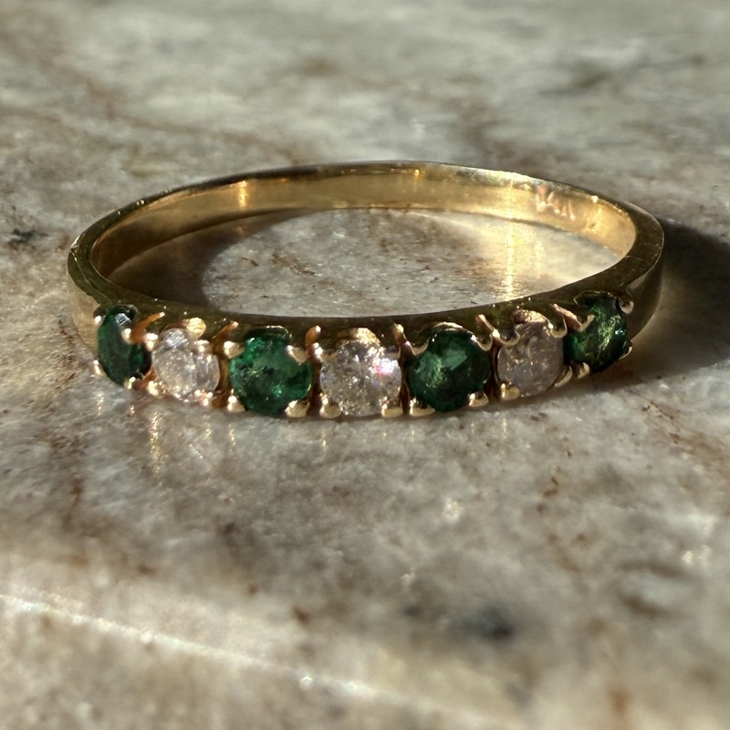14k Yellow Gold Emerald and Diamond Band Ring