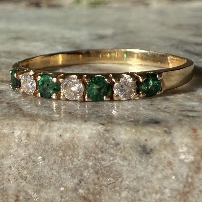 14k Yellow Gold Emerald and Diamond Band Ring