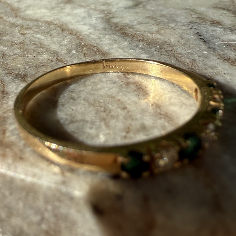14k Yellow Gold Emerald and Diamond Band Ring