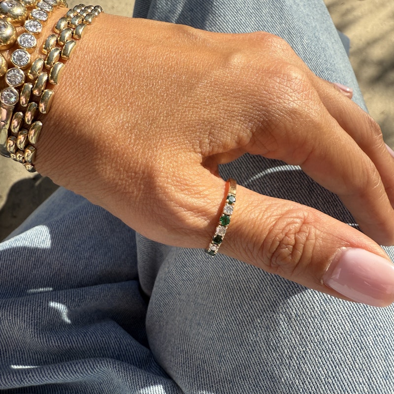 14k Yellow Gold Emerald and Diamond Band Ring
