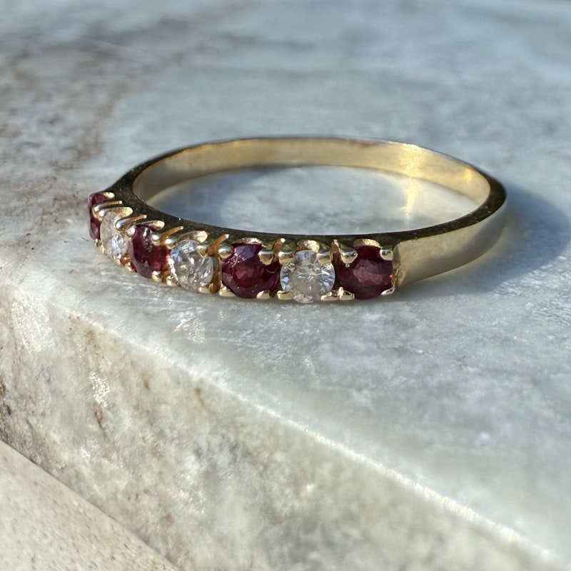 14k Yellow Gold Ruby and Diamond Band Ring