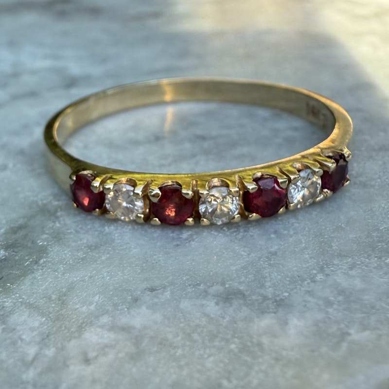 14k Yellow Gold Ruby and Diamond Band Ring