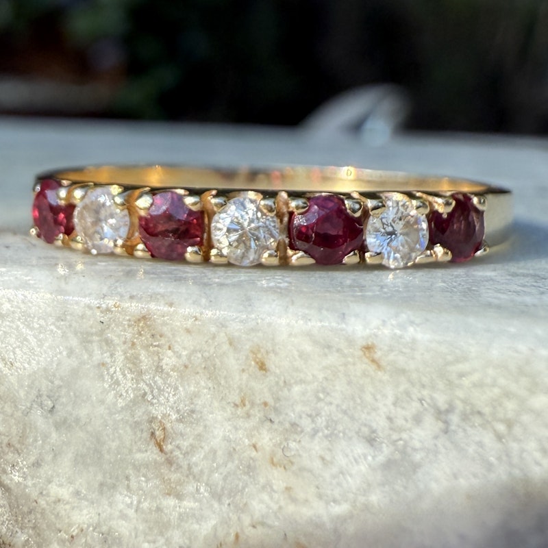 14k Yellow Gold Ruby and Diamond Band Ring