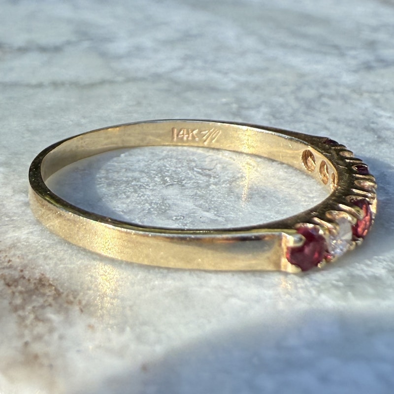 14k Yellow Gold Ruby and Diamond Band Ring