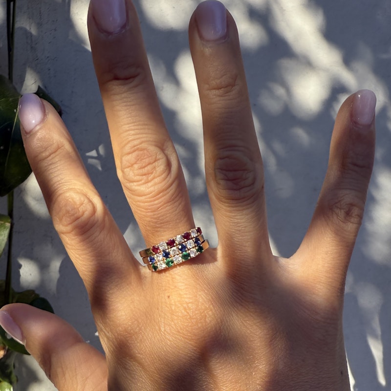14k Yellow Gold Blue Sapphire and Diamond Band Ring