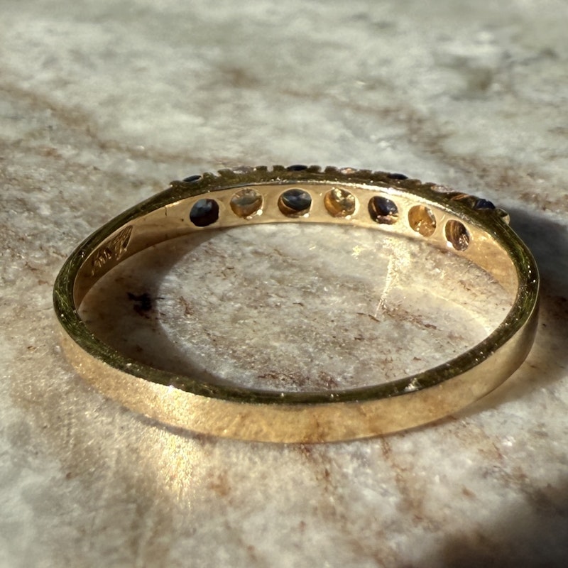 14k Yellow Gold Blue Sapphire and Diamond Band Ring