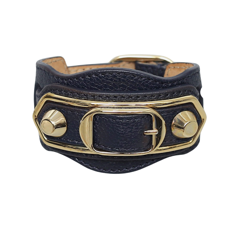 Balenciaga Leather Ligne Classic Wrap Bracelet - Blue, Gold