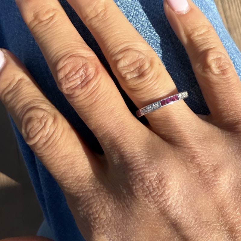 Vintage Art Deco 18k White Gold Ruby and Diamond Eternity Ring